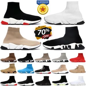 Ny toppdesigner balensiaga sockskor graffiti vit svart röd beige rosa klart ensam snörning neon gula strumpor hastighet löpare tränare platt plattform sneakers casual