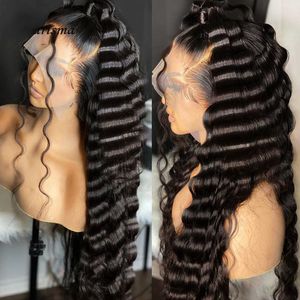 360 Lace Deep Wave Lace Front Echthaarperücken Lange HD Transparente, leimlose Perücken für Frauen, vorgezupfte synthetische hitzebeständige Haarprodukte, synthetische Perücken