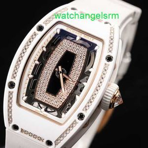 Crystal Automatic Wrist Watch RM Wristwatch Womens Series RM07-01 Black Lip 18K Rose Gold Snow Diamond Automatic Mechanical Womens White Ceramic Watch