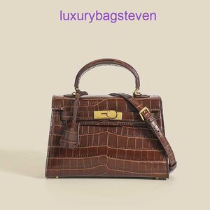 Hremms Kelyys Luxury Handle Purse Soft Leather Crossbody Bagssecond Generation Crocodile Pattern Bag Womens New 2024 Fashion Trend On Have Real Logo