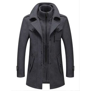Мужское деловое пальто, модная шерстяная куртка средней длины с двойным воротником на осень/зиму