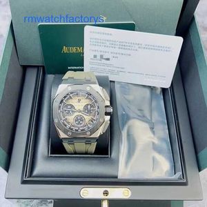 Relógio de pulso Crystal AP Royal Oak Offshore 26420SO Smoked Desert Yellow Cerâmica Anel Precisão Material de aço Função de tempo Relógio masculino 43mm Conjunto completo