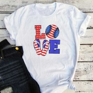 Mens Camisetas Baseball Man Softball Flip Flops 2023 Tee EUA Bandeira Streetwear Moda 4 de Julho Imprimir Engraçado