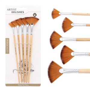 5 pezzi set creativo fan shap guazzo penna per pittura nylon di alta qualità capelli set di pennelli in legno disegno forniture d'arte per studenti 240320