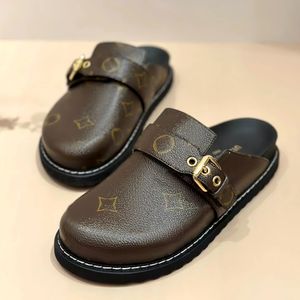 Genuine Leather Half slippers sandals Slide Men Bostons COSY COMFORT Flat clog luxury Sliders Summer pool Outdoor Women loafer Designer Casual shoe clogs Mule house