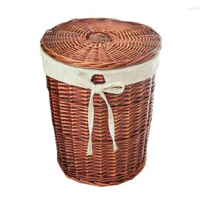 Laundry Bags Basket Rattan Storage With Cover Wicker Household Clothing Frame