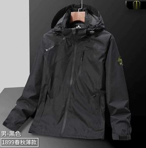 Coats plus size coat Spring and Autumn Stone Men's Jacket island Stand Collar Hooded Solid Men's Casual Windproof Outdoor Is land Jacket Coat New 7XL