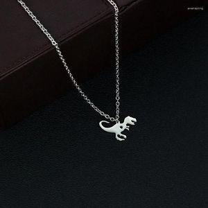 Pendant Necklaces Dinosaur Titanium Steel Necklace Fashion Couple Silver Color Hip-hop Punk Design Animal Trendy Men's Jewelry Wholesale