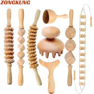 2-8PCS Wooden Therapy Massager For Lymphatic Drainage Anti Cellulite Maderoterapia Body Sculpturing Massage Roller Gua Sha Sets 240312