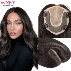 Toppers Straight Virgin Human Hair Toppers For Women 15x17CM Silk Base Breathable Lace Toupee With 4 Clips In Hair Pieces And PU Around