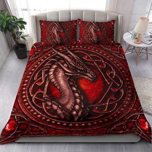 Trapunte Red Dragon King Queen Copripiumino Animali mitici occidentali Set di biancheria da letto per bambini Adolescenti Adulti Creatura magica 2/3 pezzi Copripiumino 240321