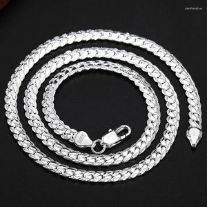 Chains 925 Sterling Silver Chain 18K Gold Plated 6MM Full Sideways Necklace For Women Men Party Gift Fashion Engagement Wedding Jewelry