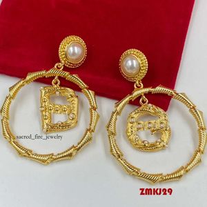 Hoop Earring Studs Crystal Diamonds Earrings D Letters White Pearls Pendants 18K Gold Plated Anti Allergy Women's Ear Clip Jewelry Gifts 8844