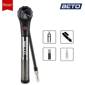 Beto Combo Bicycle Pumps For Tire Shock Fork Hose Bike Pump High Pressure Gauge Road Mtb Cycling Air Inflator Hand Bicycle Pump 240318