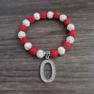 Braccialetti a maglie Gioielli da donna Personalizzati Perline in metallo rosso e bianco Numeri greci da 0 a 10 Ciondolo