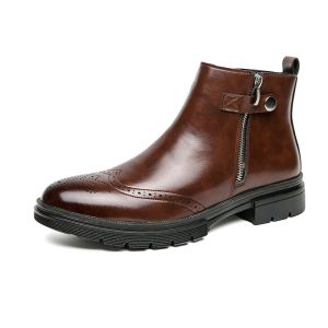 Stiefel europäische und amerikanische Chelsea -Stiefel Herren braune Lederstiefel Schwarze Reißverschluss Cowboy Boot Leder Casual Business Herren Stiefel