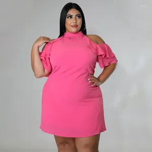 Plus Size Kleider KEXU Sexy Schulterfreies, figurbetontes Kleid für Damen, elegante Partynacht, Ausschnitt, Rüschen, Ärmel, Promi-Club, Mini