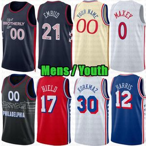 Custom Mens Youth 21 Джоэл Эмбиид Сиксер Баскетбольная майка Тайриз Макси Тобиас Харрис Пол Рид Келли Убре-младший Бадди Хилд Аллен Айверсон Кайл Лоури Мелтон Маккланг