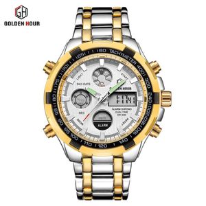 GOLDENHOUR Luxury Gold Quartz Men's Watch Stainless Sport Business Male Watches Fashion LED Alarm Men Clocks Relogio Masculin276x