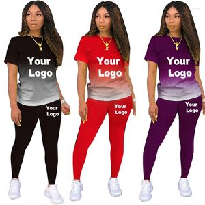 Kvinnors tvåbitar byxor Anpassad logotyp Autumn Winter Women Casual Sports Gradient Print Set Top and Tracksuit Sweatsuit Outfits