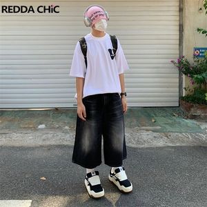 ReddaChic Low Waist Wide Leg Jorts for Men Baggy Jeans Cropped Loose Casual Denim Short Pants Harajuku Retro Y2k Hiphop Trousers 240227