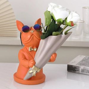 Vases Cool Dog Figurine Flower Vase Tabletop Home Decoration Ornamental Resin Sculpture Figurines Decor Decorative