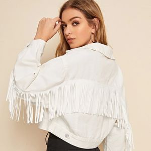 2024 Spring and Autumn New Womens Tassel Denim Coat Womens White Jacket 230616