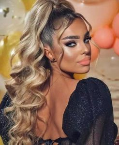 Highlight blonde Ponytail Human Hair Extensions curly 10 inch Clip Wrap Around Ponytail Brazilian Remy 100% Human Hair Thick End 120g p27/613