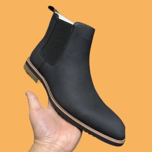 Сапоги New Black Chelsea Boots for Men Business Angle Boots Yellow Cround Toe Sllon Men Short Boots Размер 3846