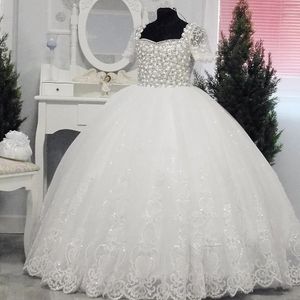 Flower Girl Dresses Lace Applique Ruffles Girls Pageant Gowns Children A Line Kids Prom Party Dres