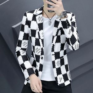 Trend mody Plaid Print Men Blazer Kurtka