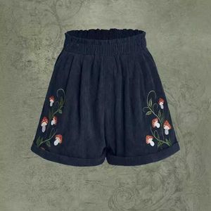 2023 New Corduroy Embroidered Elastic Waist Casual Shorts