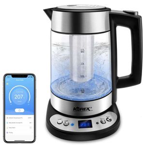 Inteligentna kontrola aplikacji do czajnika elektrycznego, Korex Glass Water Boatle, w tym filtr Alexa Google Asystent Home Asystent 1.7 litra, BPA, bardzo odpowiednia kawa, herbata,