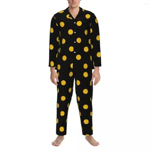 Erkek pijama pijamaları erkek altın nokta yatak odası siyah ve sarı 2 adet gevşek set uzun kollu moda büyük boy ev takım elbise