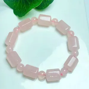 Dekorativa figurer 10 14mm Kostnad Effektiv naturlig Rose Quartz Crystal Healing Barrel Bead Armband Fashion Jewelry Gift For