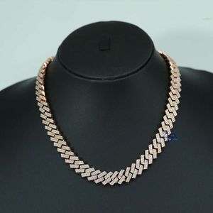 Gioielli hip-hop all'ingrosso realizzati con catena a maglie cubane con diamanti Moissanite Collane di design in oro rosa 14kt completamente ghiacciate