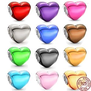 Lösa ädelstenar ankomster Metallic Heart Series 925 Sterling Silver Pink Purple Green Charm smycken pärla passar originalarmband