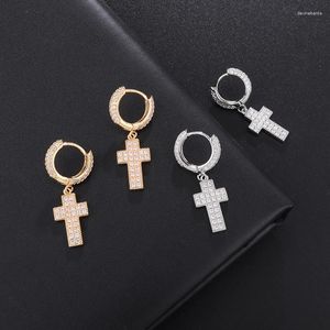 Dangle Earrings Exquisite Hip Hop Style Bling Zircon Cross Drop Men LockRock Religious Amulet Jewelry