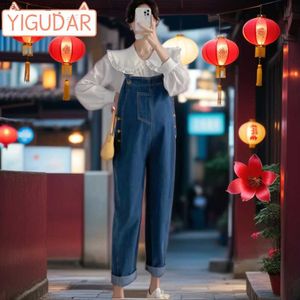 Maternity Bottoms New autumn maternity jeans denim jumpsuit maternity retro jeans Overalls suspension Trousers y2k street tweerL2404L2404