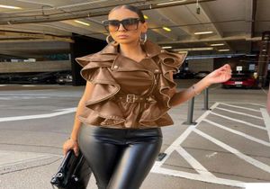 Women039s Vests EWSFV 2022 Autumn and Winter Women Fashion Lapel Sleeveless midja Pull Up Ruffled Leather Waistcoat Jacket7526710