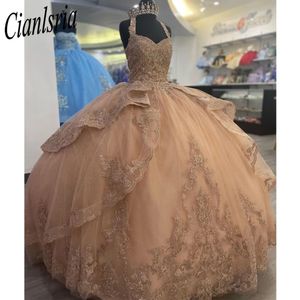 Bolenning Flowers Appliques Corset kantar szyi quinceanera sukienki balowe sukienka księżniczka vestidos de quinceanera