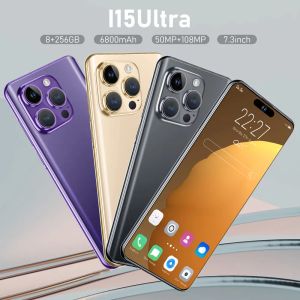 i15 Ultra Mobile Smartphone مع نظام Android 13 Dual SIM SIM دعم 5G Mibile Phone 2GB RAM+16GB ROM 7.3 بوصة الهواتف الكبيرة