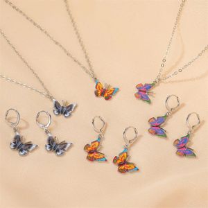 Chains Selling Set Jewelry Colorful Dream Butterfly Necklace INS Wind Net Red Earrings