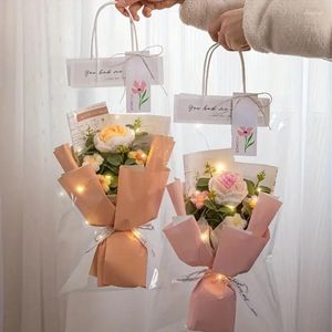 Flores decorativas finalizadas gradual rosa pacote simulação buquê de flores imortal mão tecido fflower