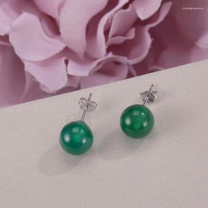 Stud Earrings For Women Fine Jewelry S925 Sterling Silver Natural 6-8mm Agate Green Round Gemstone Wedding Brincos Top Quality