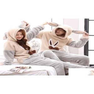 メンズスリープウェアUNI ADTカップルPAJAMAS MEN WINTER VEET 2ピースウォームフランネルセットアニマル漫画かわいい家服5744398ドロップ配達otoua