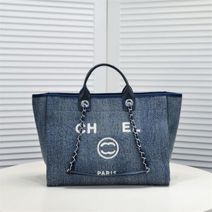 Mode kvinnor stor kapacitet casual kedjor handväska tygpärlor brev duk denim strandpåse sommar lyxdesigner shouler bohemian boho handväskor pärlor väskor