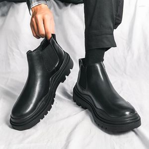 Casual Shoes Platform High Top For Men Leather Dress Japan Korea All-Match Wear-Resistant Footwear Chaussure Homme