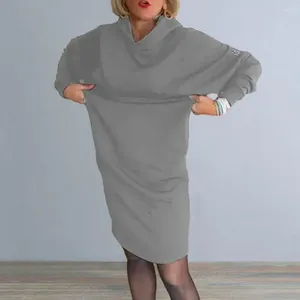 カジュアルドレスフーディードレス秋の春の春のゆるい固体色の長袖の暖かい女性のミディロングスリーブフード付き長袖