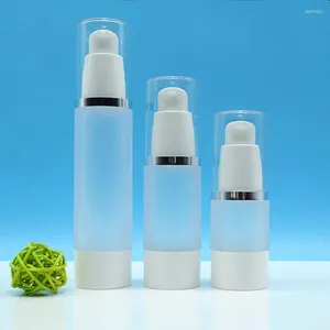 Bottiglie di stoccaggio Bottiglia airless in plastica satinata da 50 ml Coperchio linea argento per siero/lozione/emulsione/fondotinta liquido/essenza per gli occhi/cura della pelle